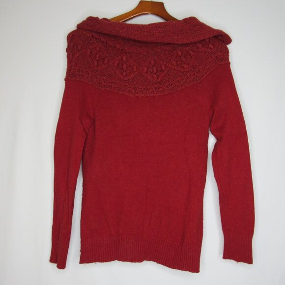 Sleeping On Snow Anthropologie Red Cablepom Cardigan Sweater Women's S Small - Picture 8 of 9